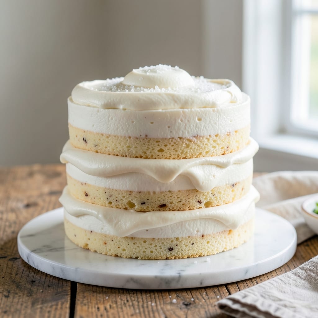 2 Layer White Cake Recipe: Vanilla Bean Buttercream Rivers Between Moist Layers