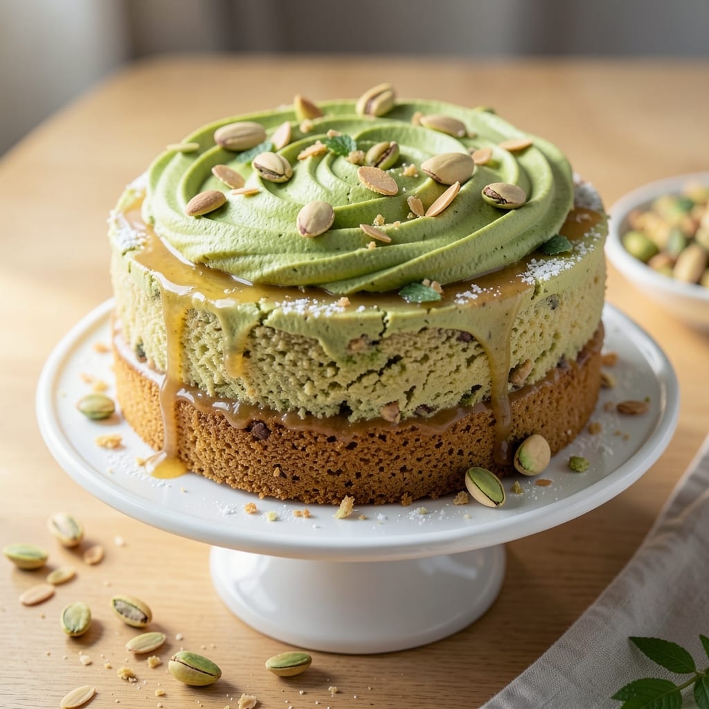 Almond Pistachio Cake Recipe: Crunchy Nut Topping and Buttery Layers