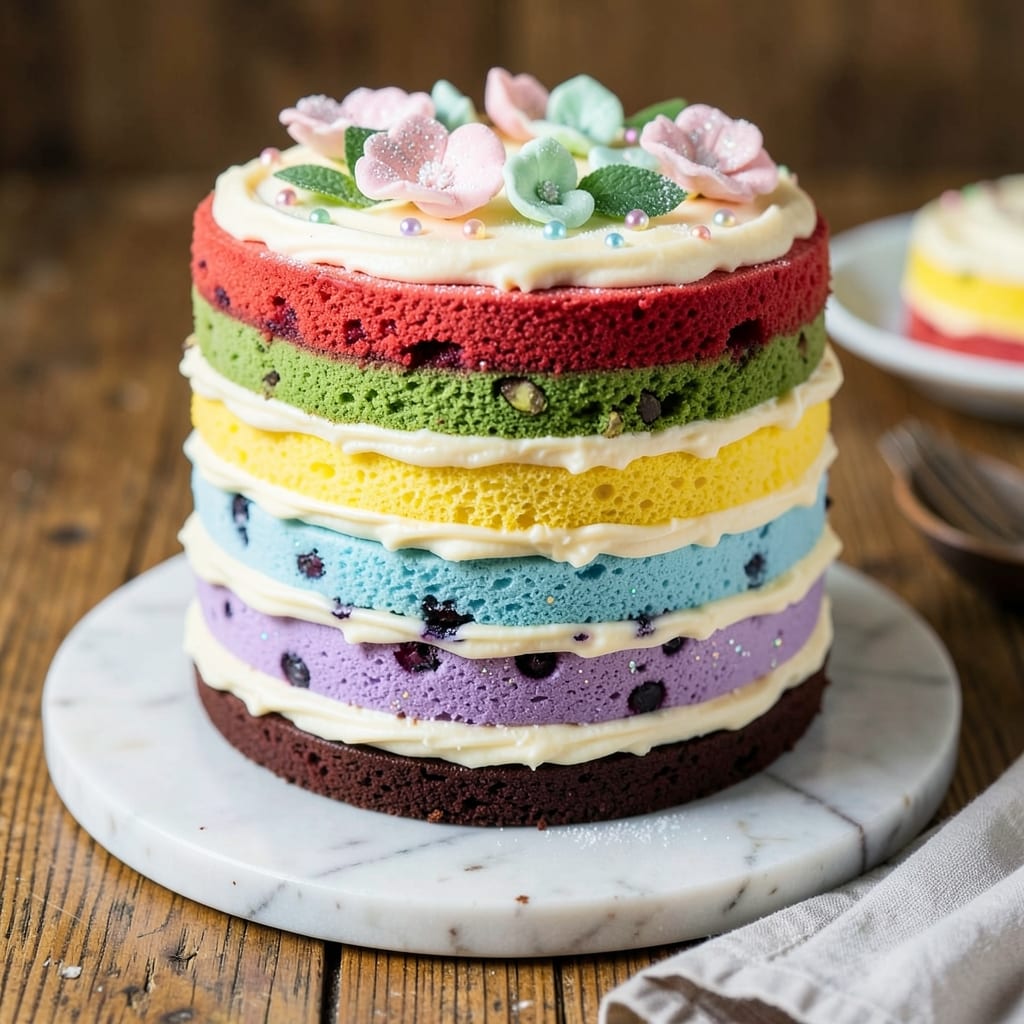 Six-Inch Rainbow Cake Recipe: Vibrant Tiered Layers With Edible Fondant Bridges