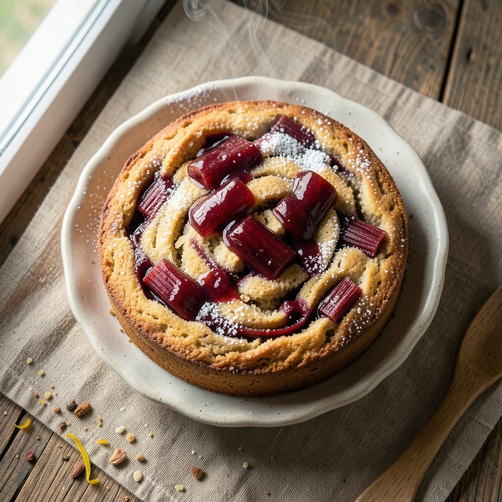 Almond Rhubarb Cake Delight Recipe: Tart-Berry Swirl With Buttery Crispness