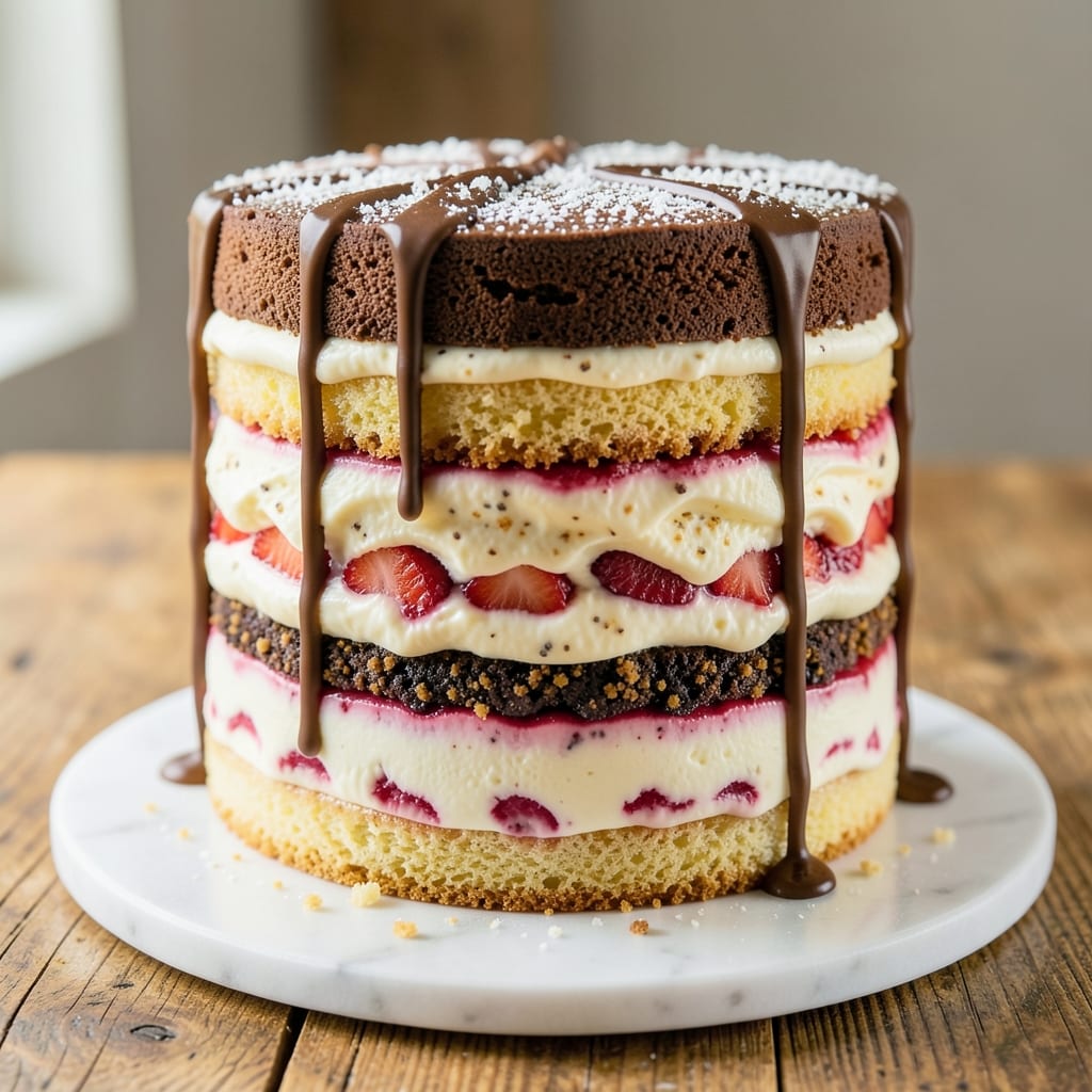 7 Layer Ice Cream Cake Recipe: No-Bake Tower With Edible Fondant Bridges