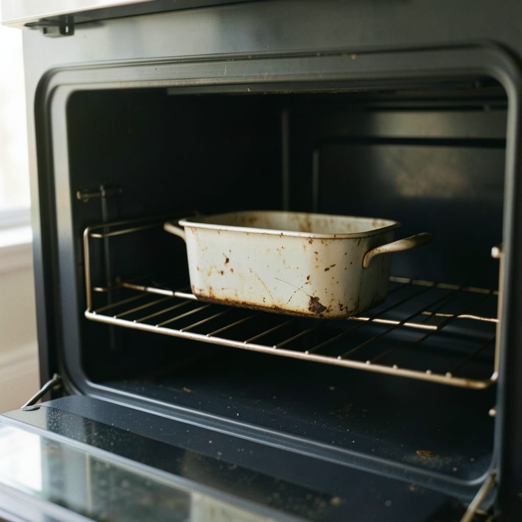 An ordinary home oven with one tin in it