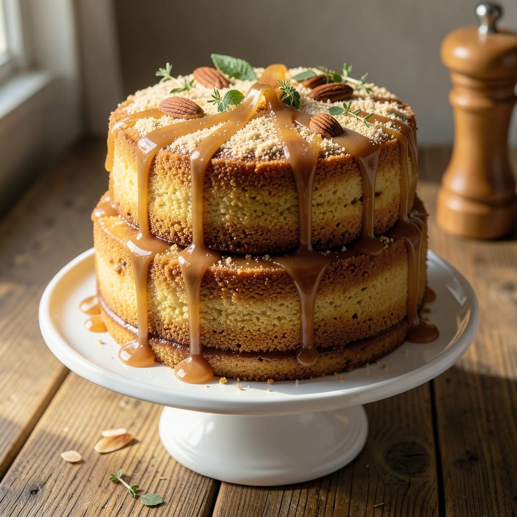 Almond Caramel Cake Recipe: Nutty Swirls and Molten Caramel Layers