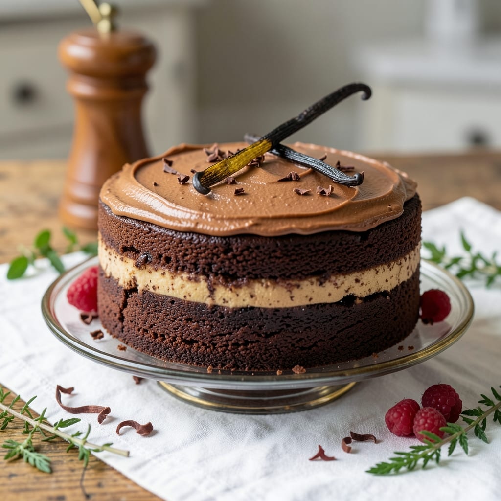 1940's Chocolate Cake Recipe: Vintage Vanilla Bean Swirls and Crunchy Top Contrast