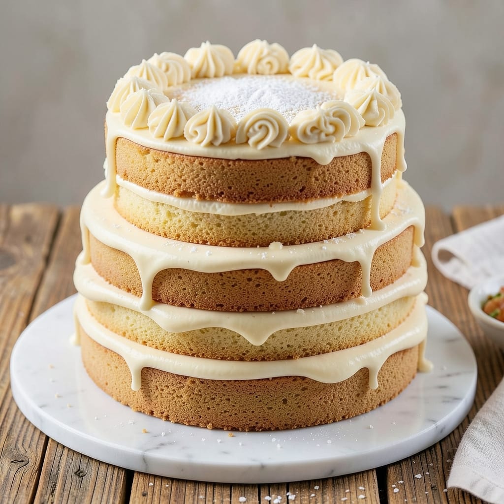 6 Layer Cake Recipe: Vanilla Buttercream Rivers and Crisp-Top Contrast